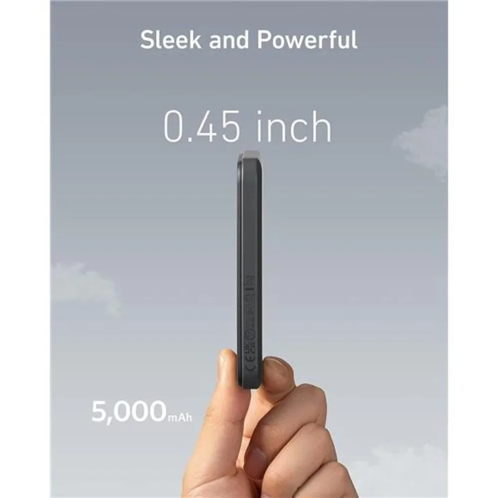 Magnetic Portable Charger, 5,000mAh Wireless Portable Charger with USB-C Cable